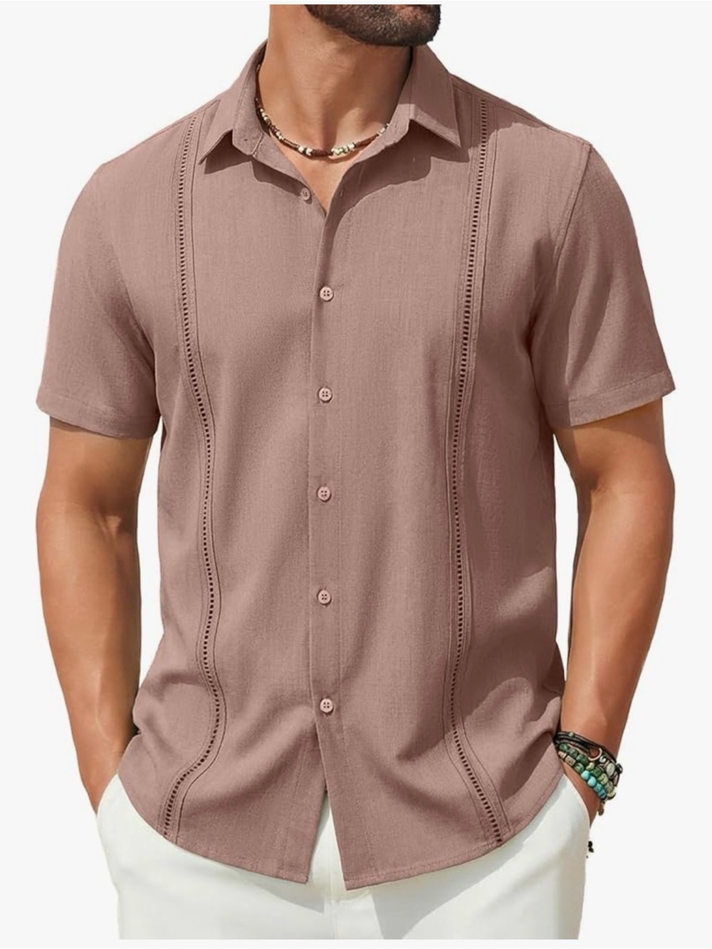 Men's Short-Sleeve Casual Button-Down Shirt in pink purple 2XL office Beach 1196